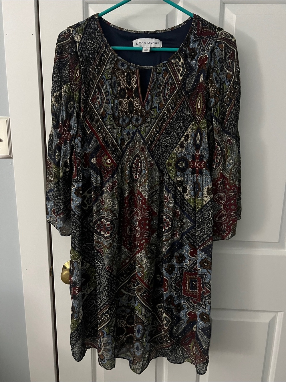Emma & Michele Multicolor Paisley Keyhole Long Sleeve Dress